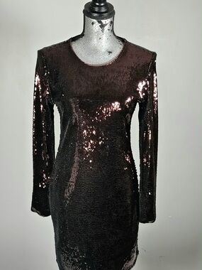 NWT Banana Republic Long-Sleeve Sequin Dress - Deep Brown /copper